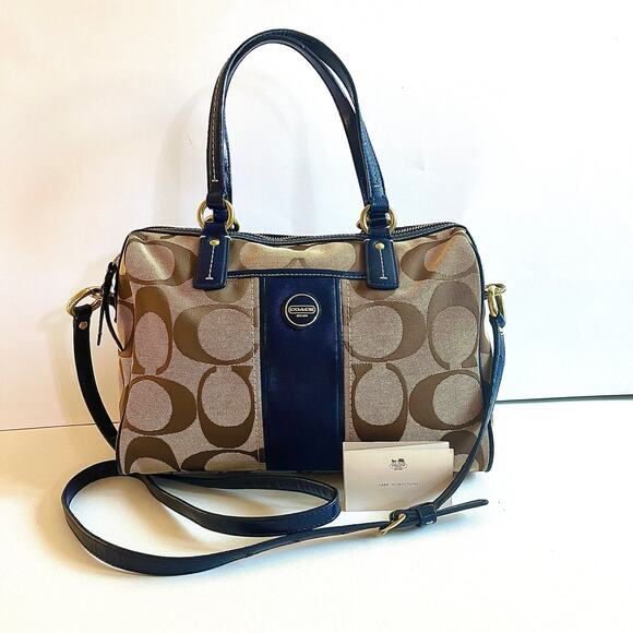 COACH Signature Satchel, Blue Jacquard Stripe, Crossbody - Picture 1 of 12